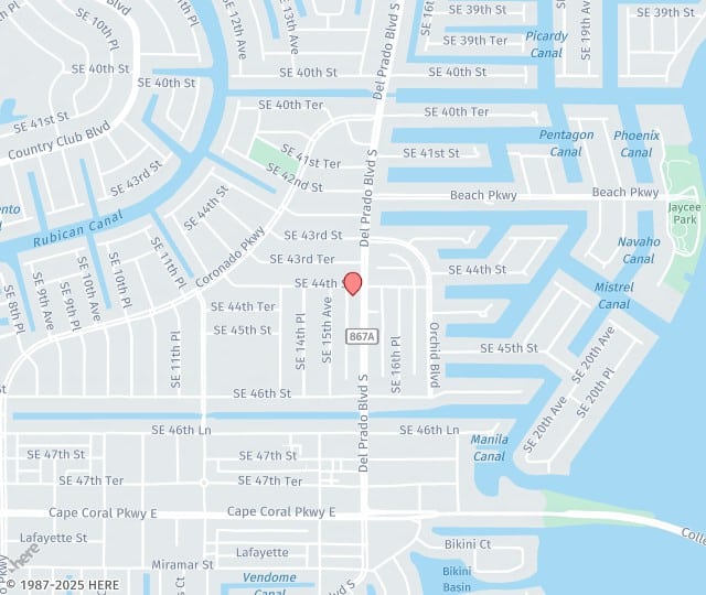 Location Map: 4406 Del Prado Boulevard South A6 Cape Coral, Florida 33904